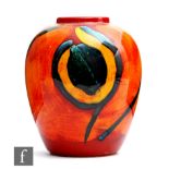 A later 20th Century Poole Pottery Living Glaze vase decorated with yellow, black and orange