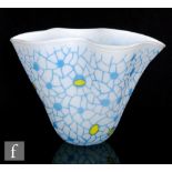 A contemporary cameo glass vase of fazzoletto or handkerchief form, the white frosted glass cased in