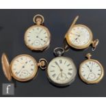 Four early 20th Century gold plated crown wind pocket watches to include two full hunters and two