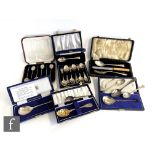 A parcel lot of assorted hallmarked silver flatware to include two cased sets of tea and coffee
