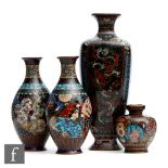 A collection of Chinese late Qing Dynasty (1644-1912) cloisonné vases, to include a tapered square