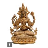 A Sino-Tibetan giltmetal figure of Shadakshari Lokeshvara, the four-armed forms of Avalokitesvara,