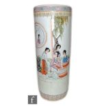 A Chinese Republic period (1912-1944) famille rose porcelain stick stand of cylindrical form,