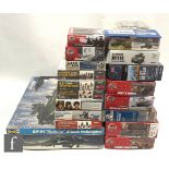 Nineteen military related plastic model kits of various scales and manufacturers including Airfix,