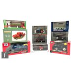 Nine assorted 1:32 scale farm related die cast models, to include Universal Hobbies MF 830, Britains