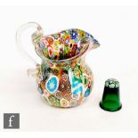 A small 20th Century Italian glass jug in the style of Barovier & Toso, decorated with