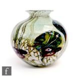 A contemporary Jonathan Harris Studio Glass vase of spherical form with flared neck, in the Eden