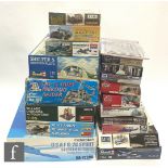 Nineteen military related plastic model kits of various scales and manufacturers including Model