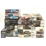 Fifteen 1:35 scale plastic model kits, all military vehicles, by Meng, Rye Field Models, Asuka Model