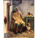ALEXANDER AUSTEN (1859-1924) - Old farmer enjoying a smoke, oil on canvas, signed, framed, 30cm x