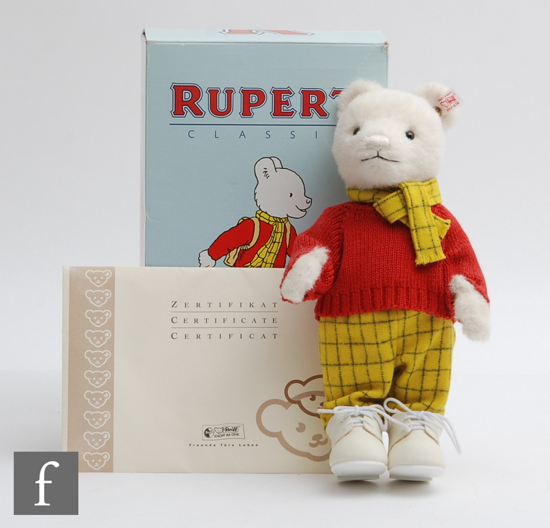 A Steiff 653568 Classic Rupert the Bear teddy bear, white alpaca, limited edition of 3000, height