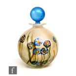 A contemporary Isle of Wight glass scent bottle, of globular form with ball stopper, decorated
