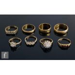 Eight assorted 9ct rings to include five stone set examples and three wedding rings, total weight