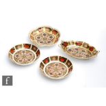 Four Royal Crown Derby pin dishes of varying form decorated in the Imari 1128 pattern, all with