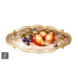 A Royal Worcester Fallen Fruits shaped dish decorated by Freeman with hand painted pears and