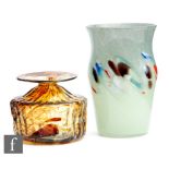 A Mdina tortoiseshell glass vase of low shouldered form with narrow neck and wide flat rim,