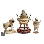 A collection of Chinese late Qing Dynasty censers, to include a tripod bombe form example with