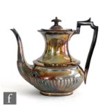 A hallmarked silver boat shaped coffee pot with part fluted decoration, weight 21oz, Sheffield 1896,