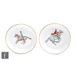 A pair of later 20th Century Royal Worcester pin dishes transfer decorated with a huntsman and