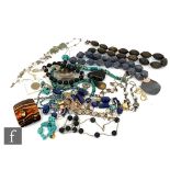 A parcel lot of assorted modern silver mounted and costume jewellery items to include turquoise,