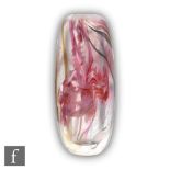 Isle of Wight - A glass iridescent archive pink trial vase of rounded slender with swirling