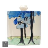 Clarice Cliff - Blue Firs - A drum shape preserve pot and cover circa 1933, hand painted with a