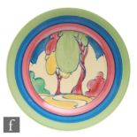 Clarice Cliff - Pastel Autumn - A 9 inch circular plate circa 1932, hand painted with a stylised