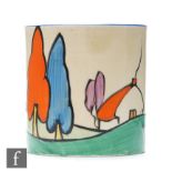 Clarice Cliff - Poplar - A small size drum preserve pot circa 1933, hand painted with a stylised