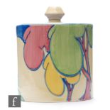 Clarice Cliff - Pastel Autumn - A drum shaped preserve pot and cover circa 1932, hand painted with a