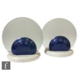 Unknown - A pair of Art Deco style table lamps, the circular marble base with blue circular
