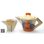 Clarice Cliff - Gay Day - A large tea for twelve size Conical teapot and cover circa 1930, hand