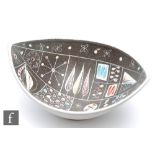 Glyn Colledge - Denby - A Cheviot pattern bowl of elliptical form, the interior decorated with