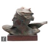 R. Pollin - A large French Art Deco terracotta model of the head and shoulders of a man looking