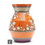 Clarice Cliff - Broth - A shape 360 vase circa 1930, hand painted with a band of star burst motifs