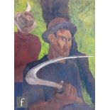 Michael Rosenberg (1935-2012) - Man holding a scythe, oil on canvas, signed, unframed, 69cm x 52cm.