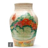 Clarice Cliff - Patina Garden - A Isis vase circa 1932, hand painted with a stylised garden scene