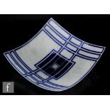 Unknown - A French cameo glass dish of square section, cased in blue over clear and acid cut with