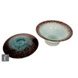 Vasart - A 20th Century glass bowl of footed and flared form, with black and aventurine mottled