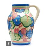 Clarice Cliff - Blue Chintz - A 10 inch size twin handled Lotus jug circa 1932, hand painted with