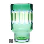 Ove Sandberg - Kosta - A Unik glass vase of footed sleeve form cased in green over light blue and