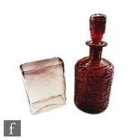 Unknown - A 20th Century Italian glass decanter of cylindrical form with shallow collar neck and