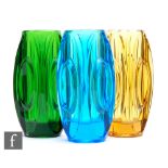 Rudolf Schröter - Rosice - A trio of post war pressed glass vases each with stepped lens design in