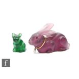 In the manner of Daum - Two French pate de verre stylised glass animals, the first as a seated