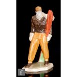 Le Jan - A French Art Deco style model of a male skier, printed Pornic France mark and incised Le