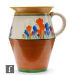 Clarice Cliff - Crocus - A large Tolphin shape water jug circa 1930, hand painted with Crocus sprays