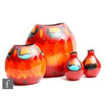 Anita Harris - Poole Pottery - A collection of Living Glaze 'Peacock' pattern vases, to include