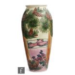 Rachel Bishop - Moorcroft Pottery - Furzy Hill - A large barrel vase of tapering form decorated with