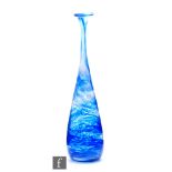 Michael Harris - Isle of Wight - A glass attenuated bottle vase of slender form, decorated with blue