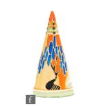 Clarice Cliff - Windbells - A Conical shape sugar sifter circa 1933, hand painted with a stylised