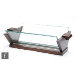 Unknown - A 1930s Art Deco bowl, the slide in glass panels on a tapered triangular walnut base